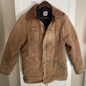 Carhartt Brown Tan Canvas Work Jacket with Corduroy Collar